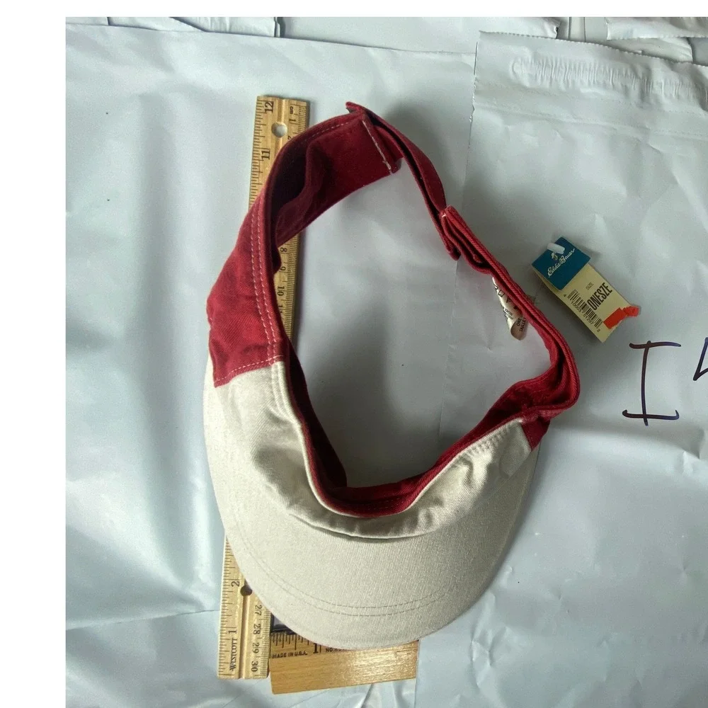 Eddie Bauer Canvas Cotton Twill Baseball Cap Hat Red‎ Tan Adjustable